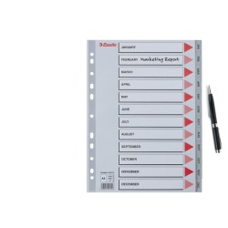 Przekładki plastikowe szare  PP numeryczne A4 Esselte, 12 miesięcy