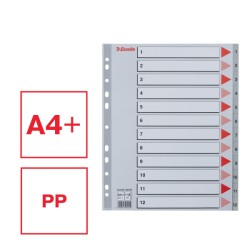 Przekładki plastikowe szare  PP alfabetyczne A4 Esselte, 1-12 maxi