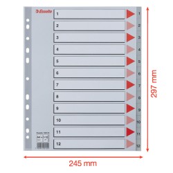 Przekładki plastikowe szare  PP alfabetyczne A4 Esselte, 1-12 maxi