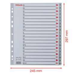 Przekładki plastikowe szare  PP alfabetyczne A4 Esselte, A-Z maxi