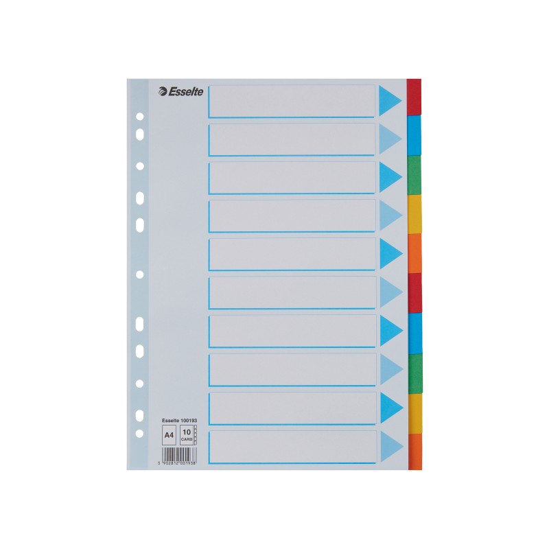 Przekładki, kolorowy karton z kartą opisową A4, Esselte, 10 kart