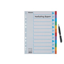 Przekładki, kolorowy karton z kartą opisową A4, Esselte, 12 kart