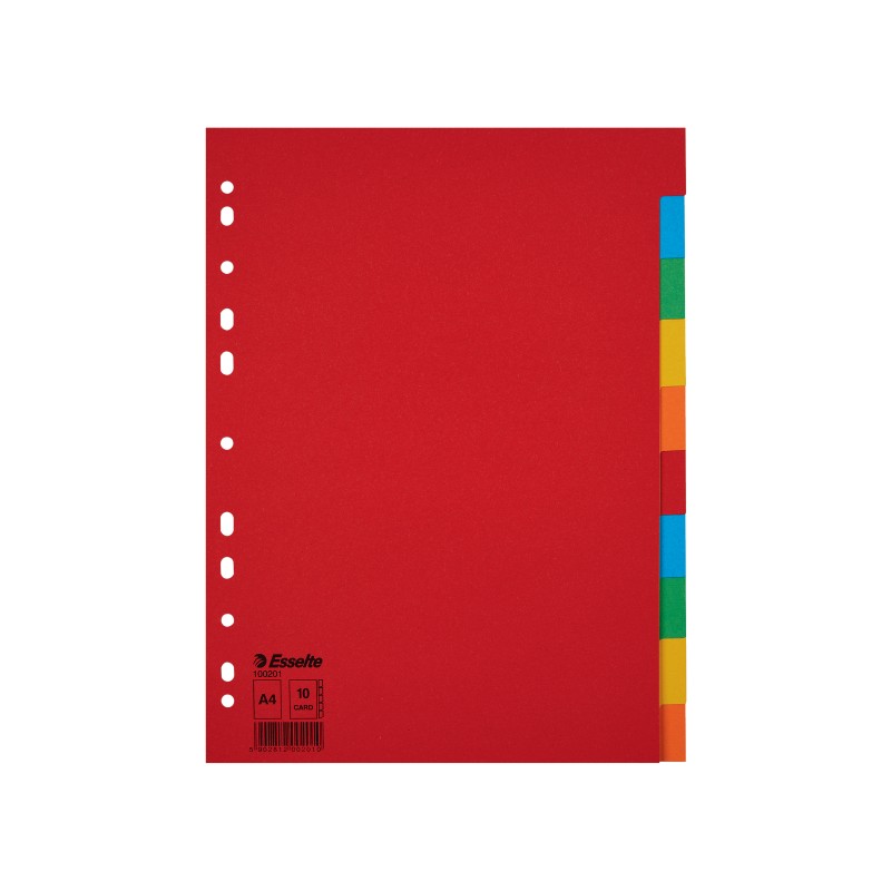 Przekładki, kolorowy karton bez karty opisowej A4, 10 kart