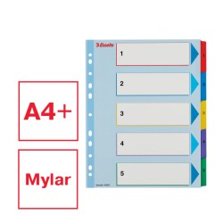 Przekładki karton. Mylar A4 Maxi z lamin. kartą do wielokrotnego opisywania, 1-5