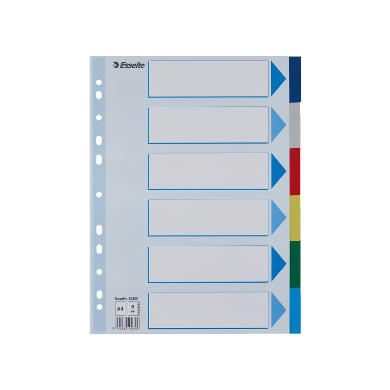 Przekładki plastikowe z PP A4 Esselte, 6 kart