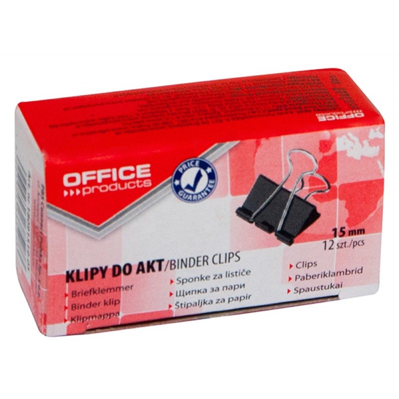 Klipy do dokumentów OFFICE PRODUCTS, 15mm, 12szt., czarne Klipy do dokumentów OFFICE PRODUCTS, 15mm, 12szt., czarne