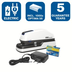 Zszywacz elektryczny Rapid Optima 20E, do 20 kartek,, na baterię lub zasilacz, biały
