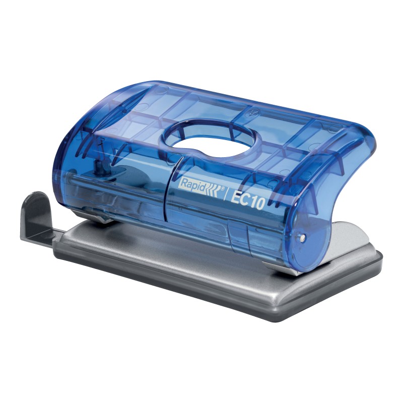Dziurkacz mini FC5 Rapid, przezroczysty niebieski, 1 rok gwarancji, 10 kartek