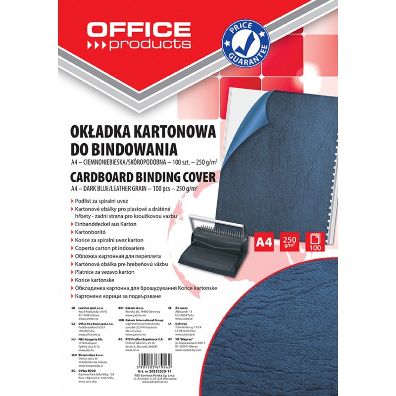 Okładki do bindowania OFFICE PRODUCTS, karton, A4, 250gsm, skóropodobne, 100szt., ciemnoniebieskie