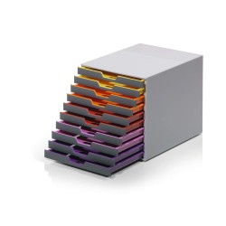 VARICOLOR 10, pojemnik z dziesięcioma kolorowymi szufladkami. Wymiary: 280x292x356 mm (WxSxG)