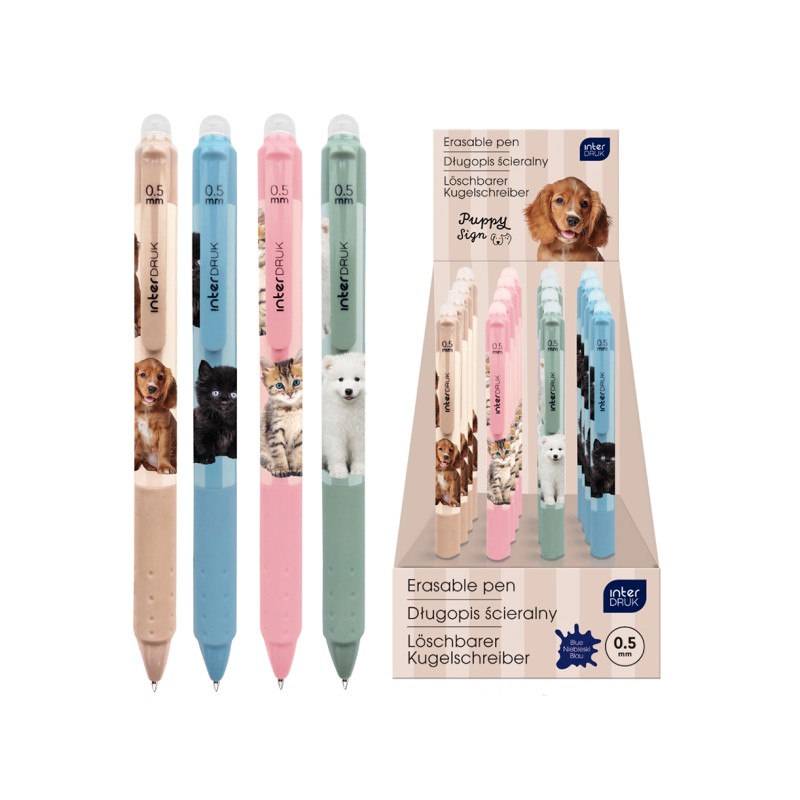 Długopis auto.ścier. z grip.Puppy Sign