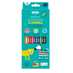 Kredki ołówkowe z gumką 12kol.BEBE Kids