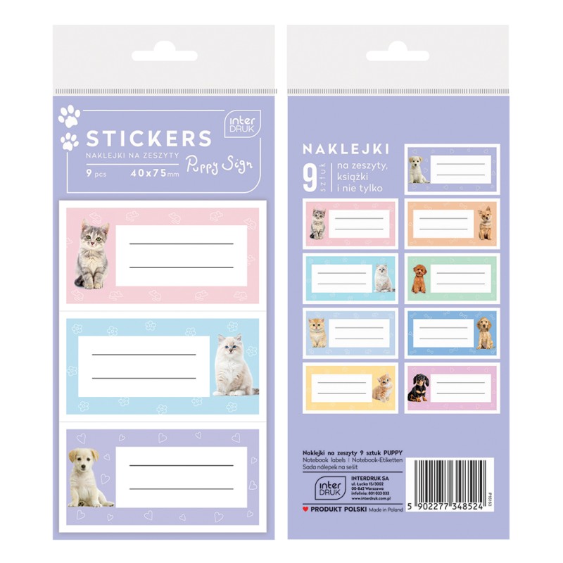 Naklejki na zeszyty 9szt. Puppy Sign