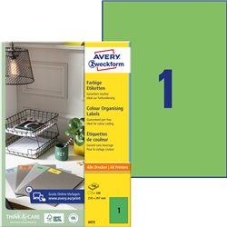 Trwałe etykiety kolorowe 210 x 297 mm, zielone etykiety papierowe, etykiety samoprzylepne 100 ark. / op., Avery 3472