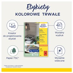 Trwałe etykiety kolorowe 210 x 297 mm, zielone etykiety papierowe, etykiety samoprzylepne 100 ark. / op., Avery 3472