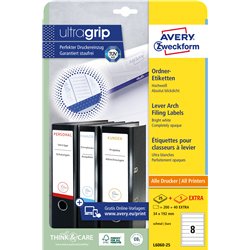 Etykiety na segregatory 34 x 192 mm, trwałe etykiety papierowe, białe etykiety do segregatora 30 ark. / op., Avery L6060-25