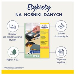 Usuwalne etykiety na dyskietki 70 x 50,8 mm, białe etykiety samoprzylepne, usuwalne etykiety papierowe 25 ark. / op., Avery L47