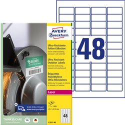 Etykiety foliowe 45,7 x 21,2 mm, białe etykiety wodoodporne z trwałym klejem, wytrzymałe etykiety przemysłowe 40 ark. / op.,