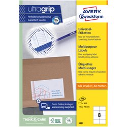 Trwałe etykiety papierowe 105 x 74 mm, białe etykiety samoprzylepne, etykiety do druku 100 ark. / op., Avery 3427