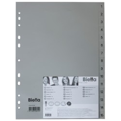 Przekładki polypropylenowa, A4, 1-15, szare