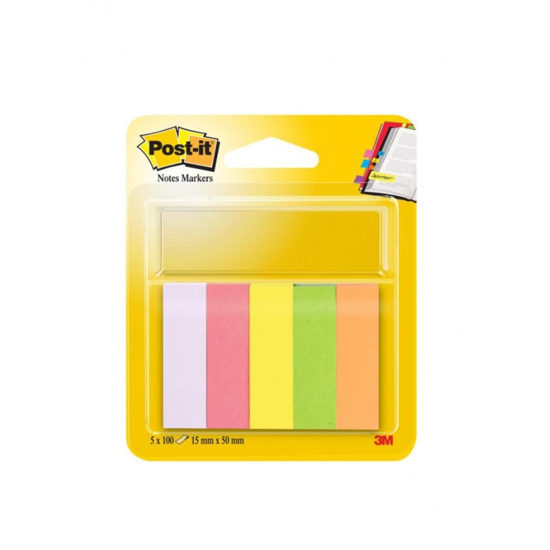 Znaczniki POST-IT® (670/5), papier, 15x50mm, 5x100 kart., mix kolorów neonowy